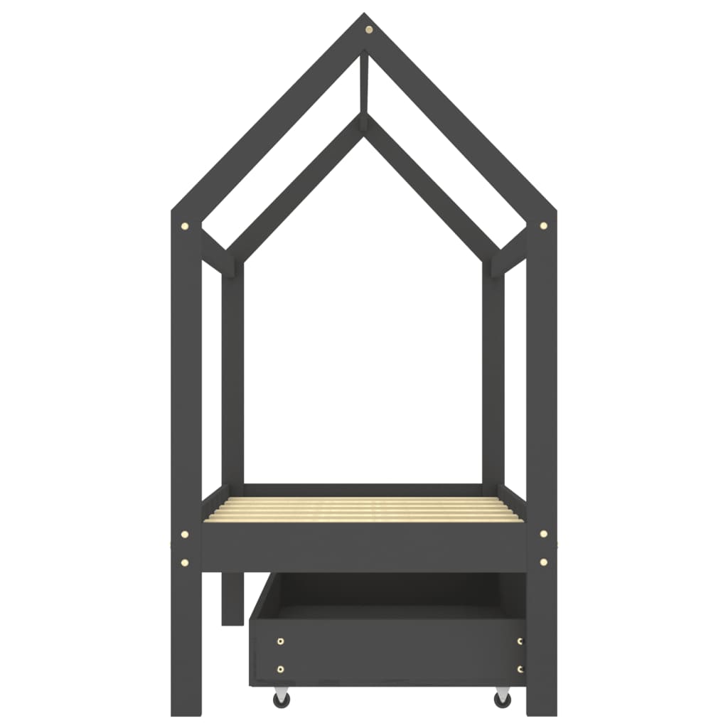 Kinderbedframe Met Lade Grenenhout 70 x 140 cm Donkergrijs 1 lade