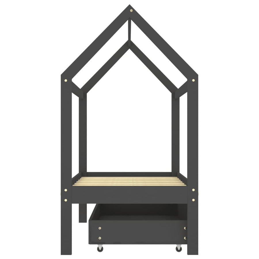 Kinderbedframe Met Lade Grenenhout 70 x 140 cm Donkergrijs 1 lade