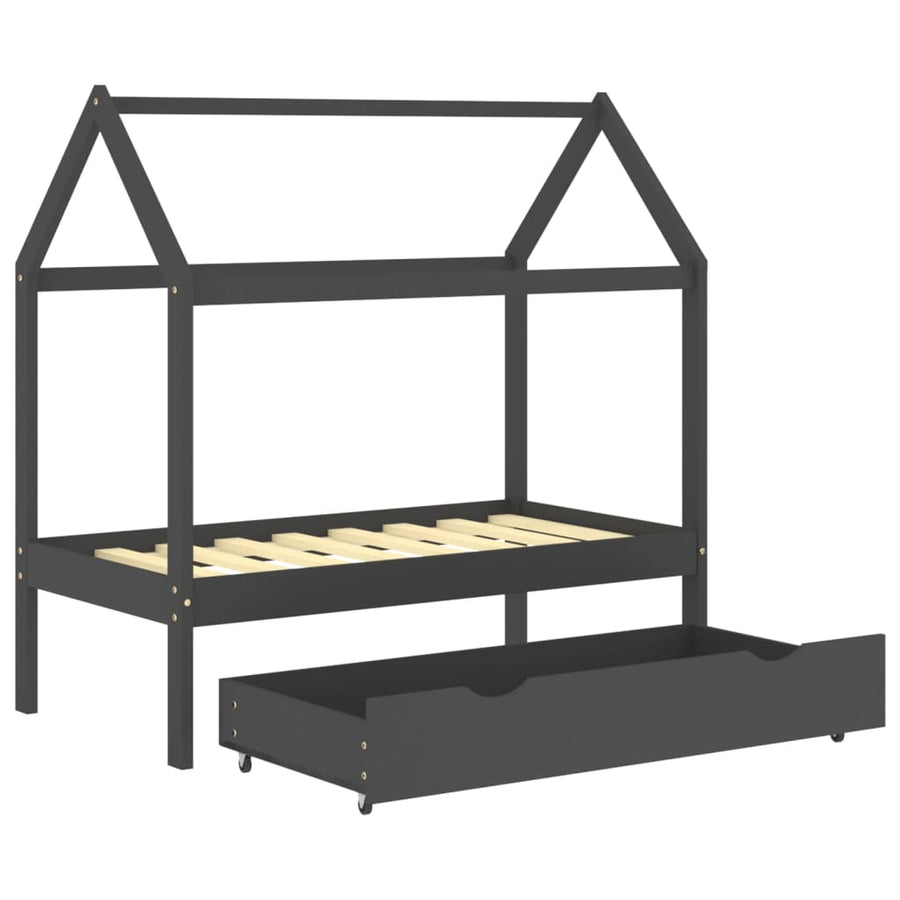 Kinderbedframe Met Lade Grenenhout 70 x 140 cm Donkergrijs 1 lade
