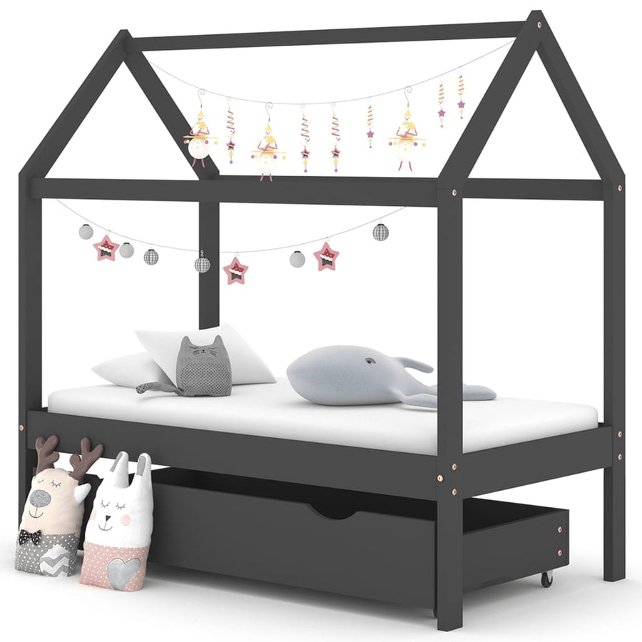 Kinderbedframe Met Lade Grenenhout 70 x 140 cm Donkergrijs 1 lade