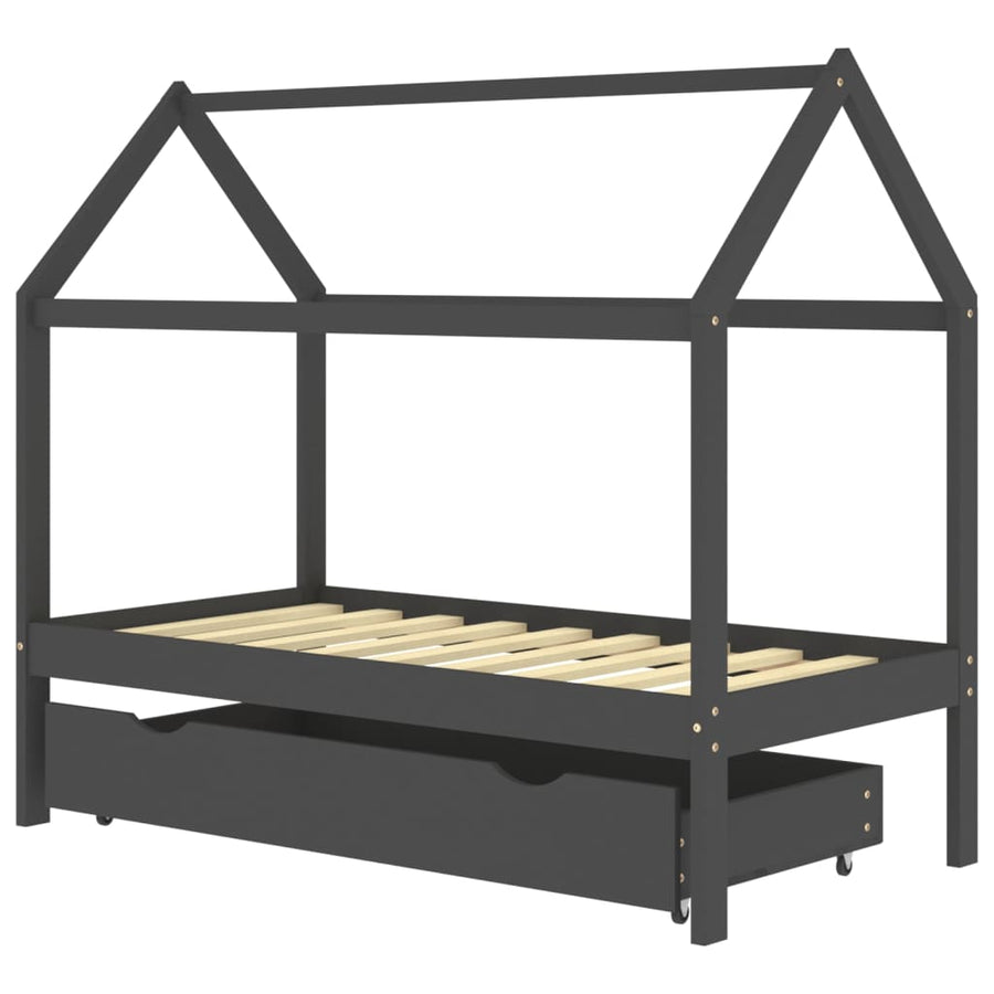 Kinderbedframe Met Lade Grenenhout 80 x 160 cm Donkergrijs 1 lade