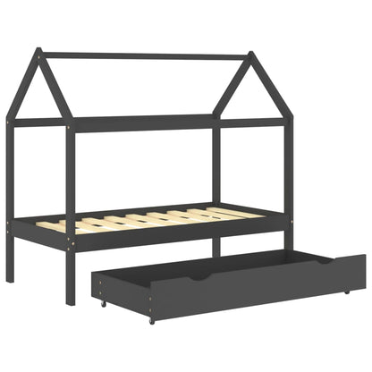 Kinderbedframe Met Lade Grenenhout 80 x 160 cm Donkergrijs 1 lade