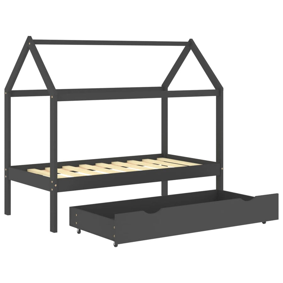 Kinderbedframe Met Lade Grenenhout 80 x 160 cm Donkergrijs 1 lade