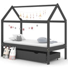 Kids Bed Frame with Drawer Solid Pine Dark Grey 80x160 cm