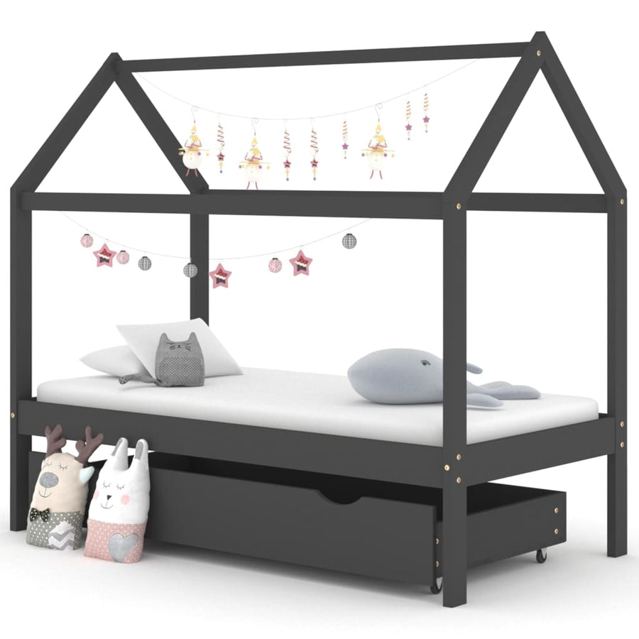 Kinderbedframe Met Lade Grenenhout 80 x 160 cm Donkergrijs 1 lade