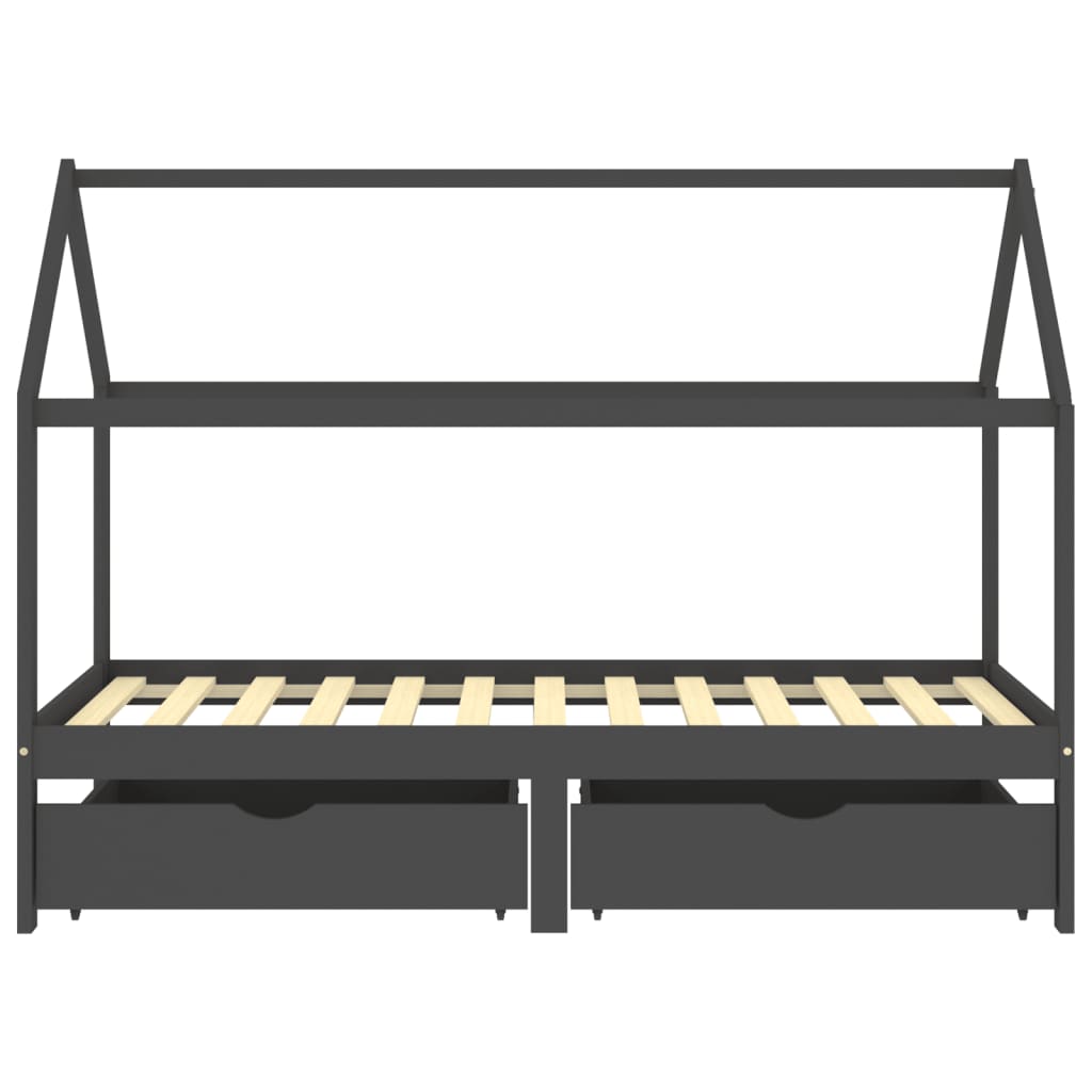 Kinderbedframe Met Lades Grenenhout 90 x 200 cm Donkergrijs 2 lades