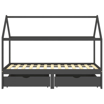 Kinderbedframe Met Lades Grenenhout 90 x 200 cm Donkergrijs 2 lades