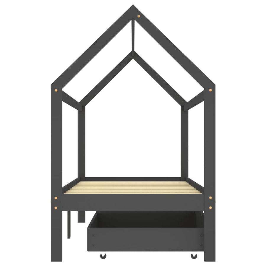 Kinderbedframe Met Lades Grenenhout 90 x 200 cm Donkergrijs 2 lades