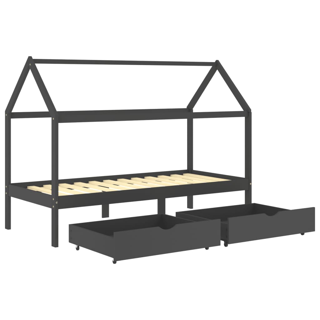 Kinderbedframe Met Lades Grenenhout 90 x 200 cm Donkergrijs 2 lades