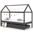 Kids Bed Frame with Drawers Pine Wood Dark Grey 90x200 cm