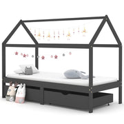 Kinderbedframe grenenhout 90x200 cm donkergrijs met lades