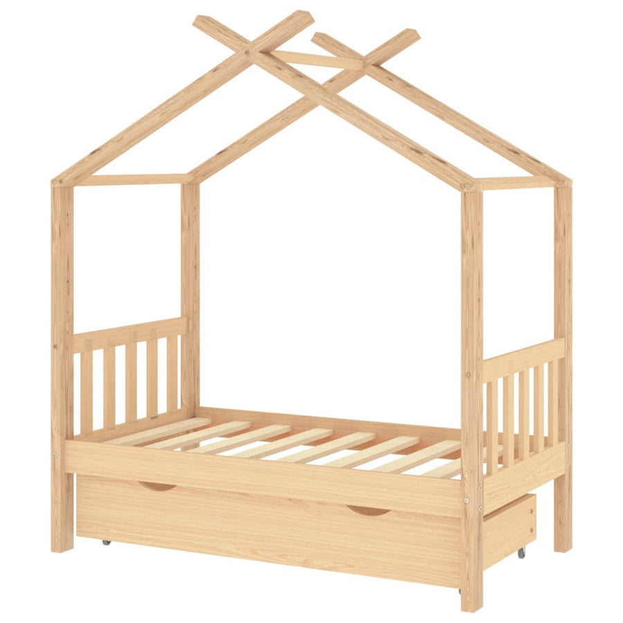 Kinderbedframe Met Lade Massief Grenenhout 70 x 140 cm Bruin 1 lade