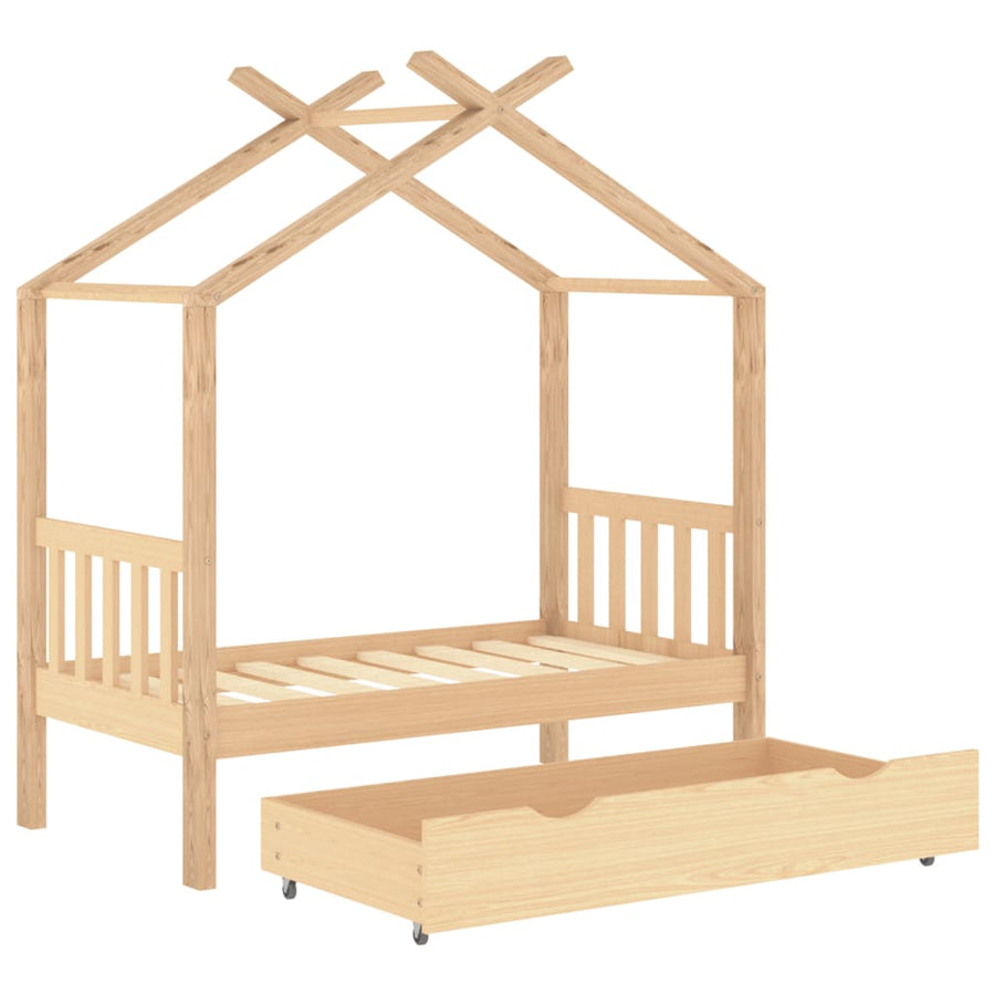 Kinderbedframe Met Lade Massief Grenenhout 70 x 140 cm Bruin 1 lade