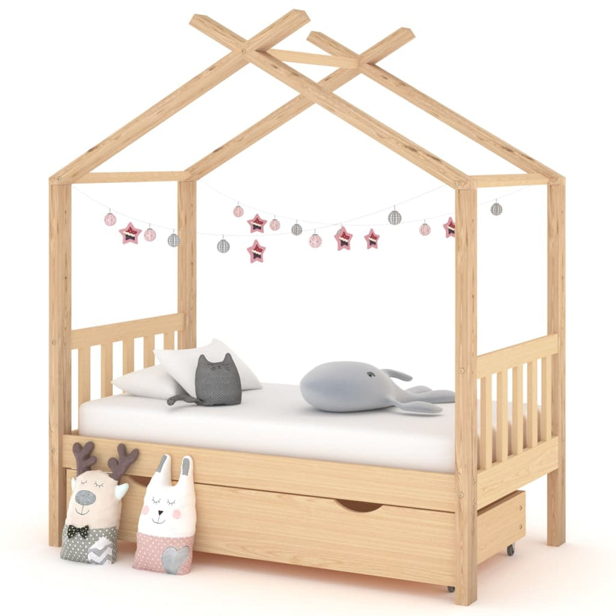 Kinderbedframe Met Lade Massief Grenenhout 70 x 140 cm Bruin 1 lade