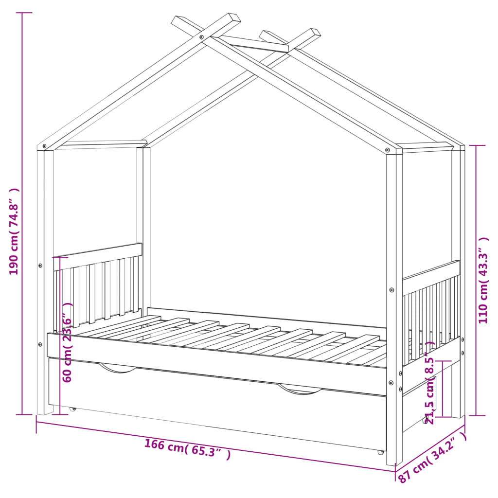 Kinderbedframe Met Lade Massief Grenenhout 80 x 160 cm Bruin 1 lade