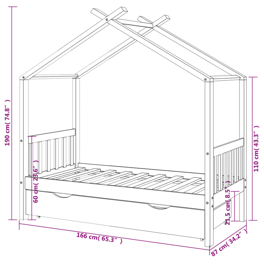 Kinderbedframe Met Lade Massief Grenenhout 80 x 160 cm Bruin 1 lade