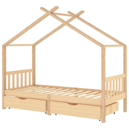 Kinderbedframe Met Lades Massief Grenenhout 90X200 Cm 90 x 200 cm Bruin 2 lades