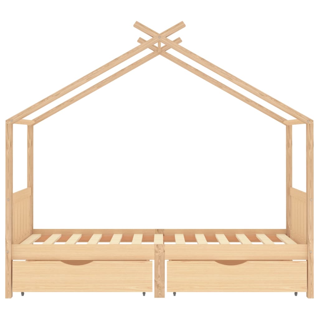Kinderbedframe Met Lades Massief Grenenhout 90X200 Cm 90 x 200 cm Bruin 2 lades