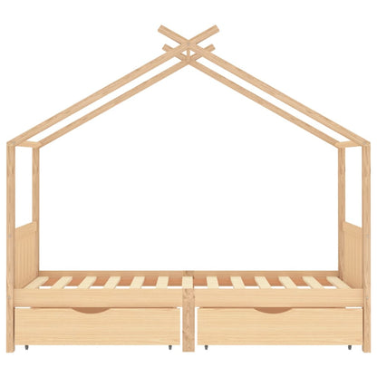 Kinderbedframe Met Lades Massief Grenenhout 90X200 Cm 90 x 200 cm Bruin 2 lades