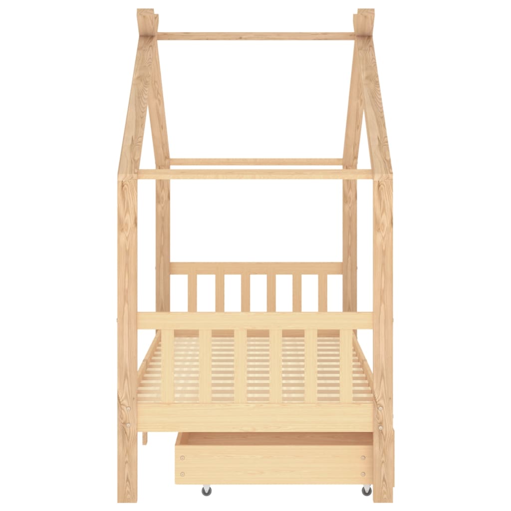 Kinderbedframe Met Lades Massief Grenenhout 90X200 Cm 90 x 200 cm Bruin 2 lades