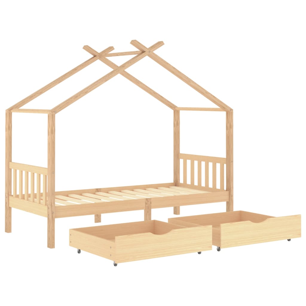 Kinderbedframe Met Lades Massief Grenenhout 90X200 Cm 90 x 200 cm Bruin 2 lades