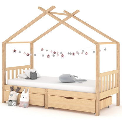 Kinderbedframe Met Lades Massief Grenenhout 90X200 Cm 90 x 200 cm Bruin 2 lades