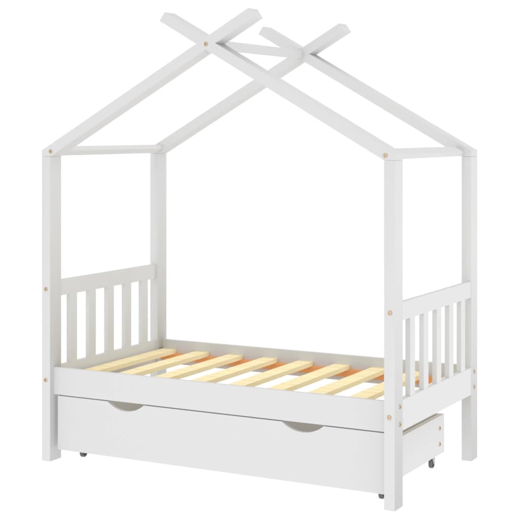 Kinderbedframe Met Lade Massief Grenenhout 70 x 140 cm Wit 1 lade