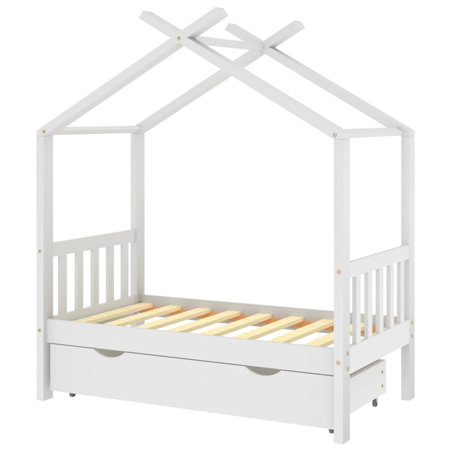Kinderbedframe Met Lade Massief Grenenhout 70 x 140 cm Wit 1 lade