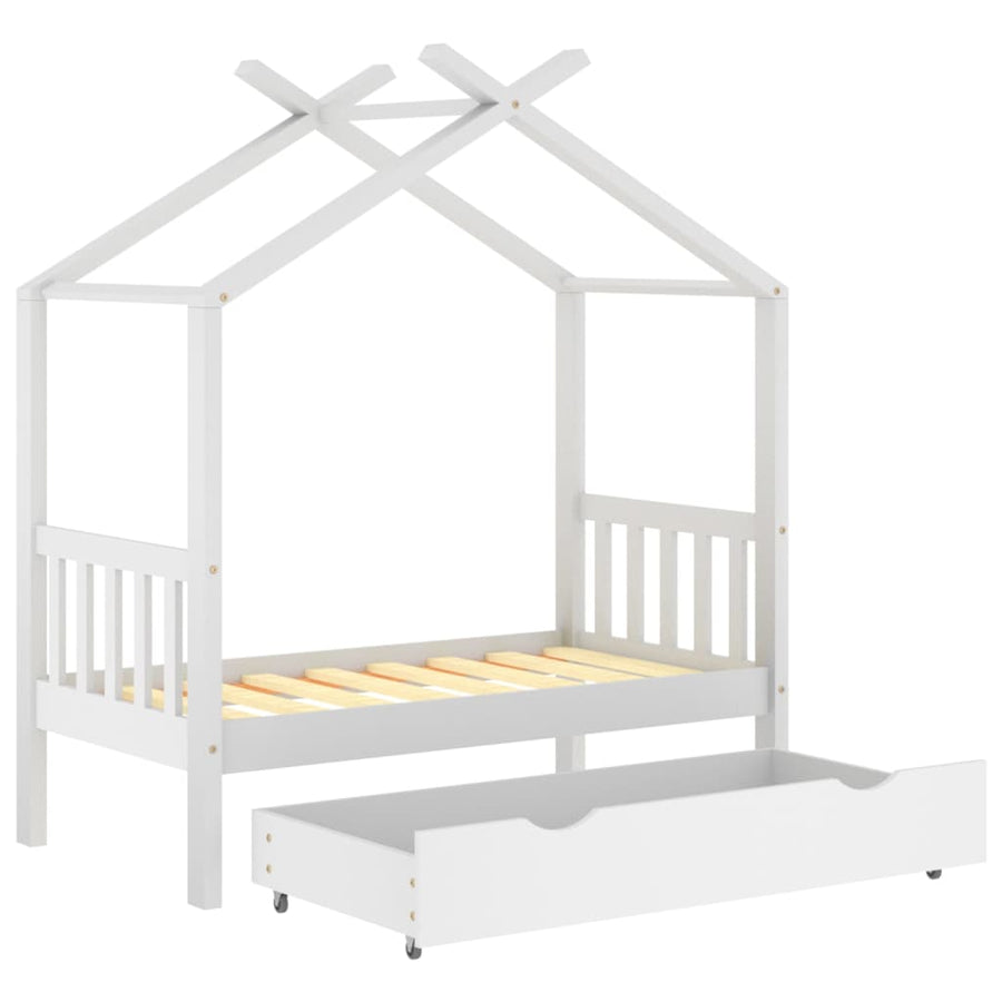 Kinderbedframe Met Lade Massief Grenenhout 70 x 140 cm Wit 1 lade