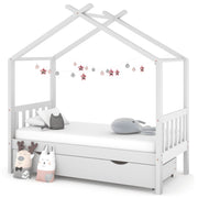 Kinderbedframe 80x160 cm massief grenenhout wit met lade