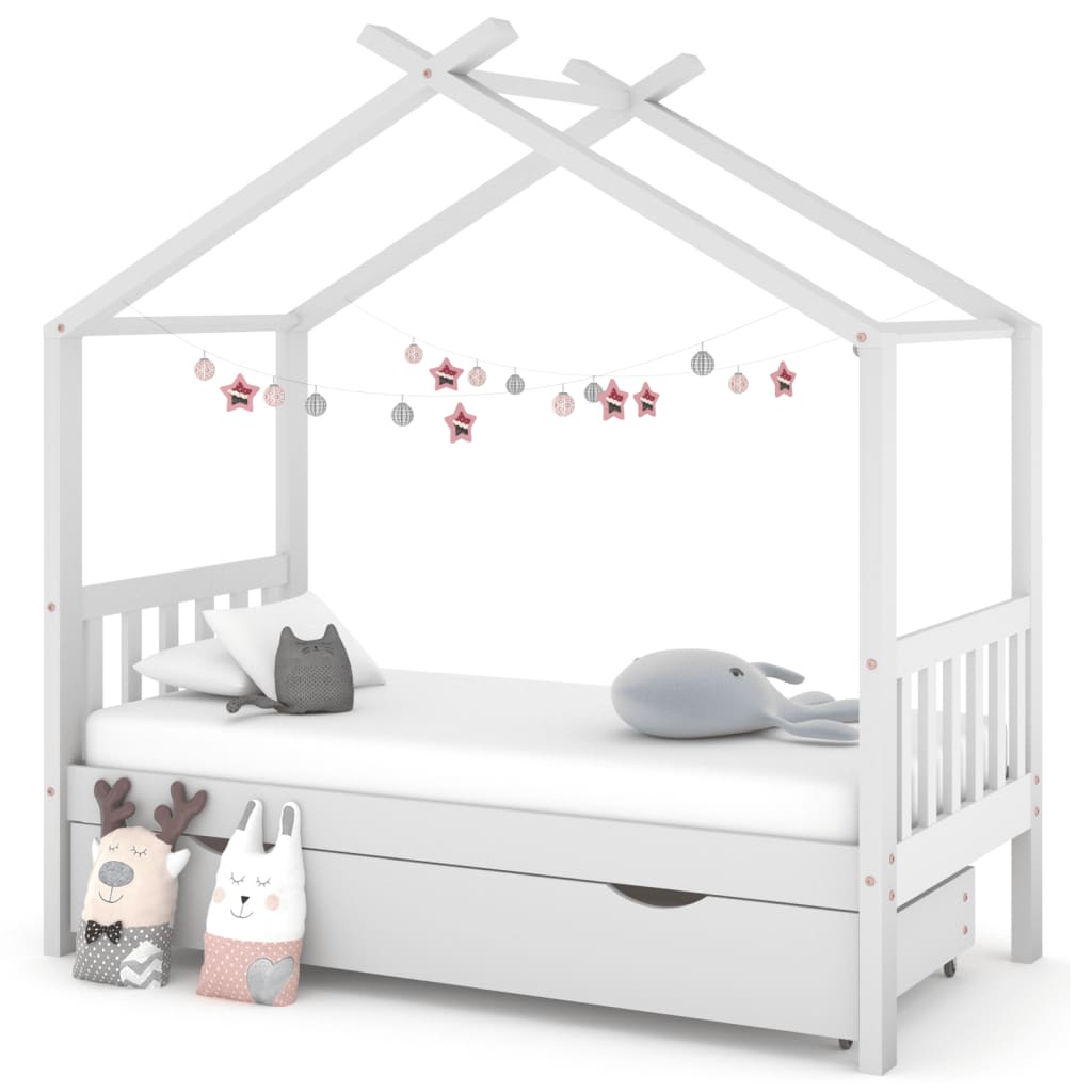 Kinderbedframe Met Lade Massief Grenenhout 80 x 160 cm Wit 1 lade