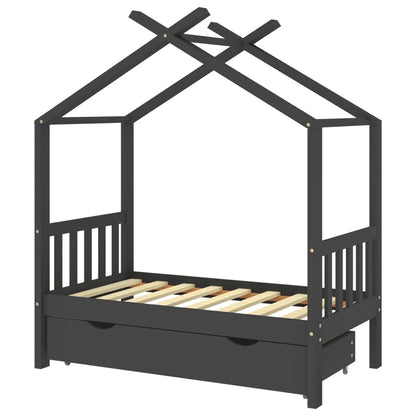 Kinderbedframe Met Lade Grenenhout 70 x 140 cm Donkergrijs 1 lade