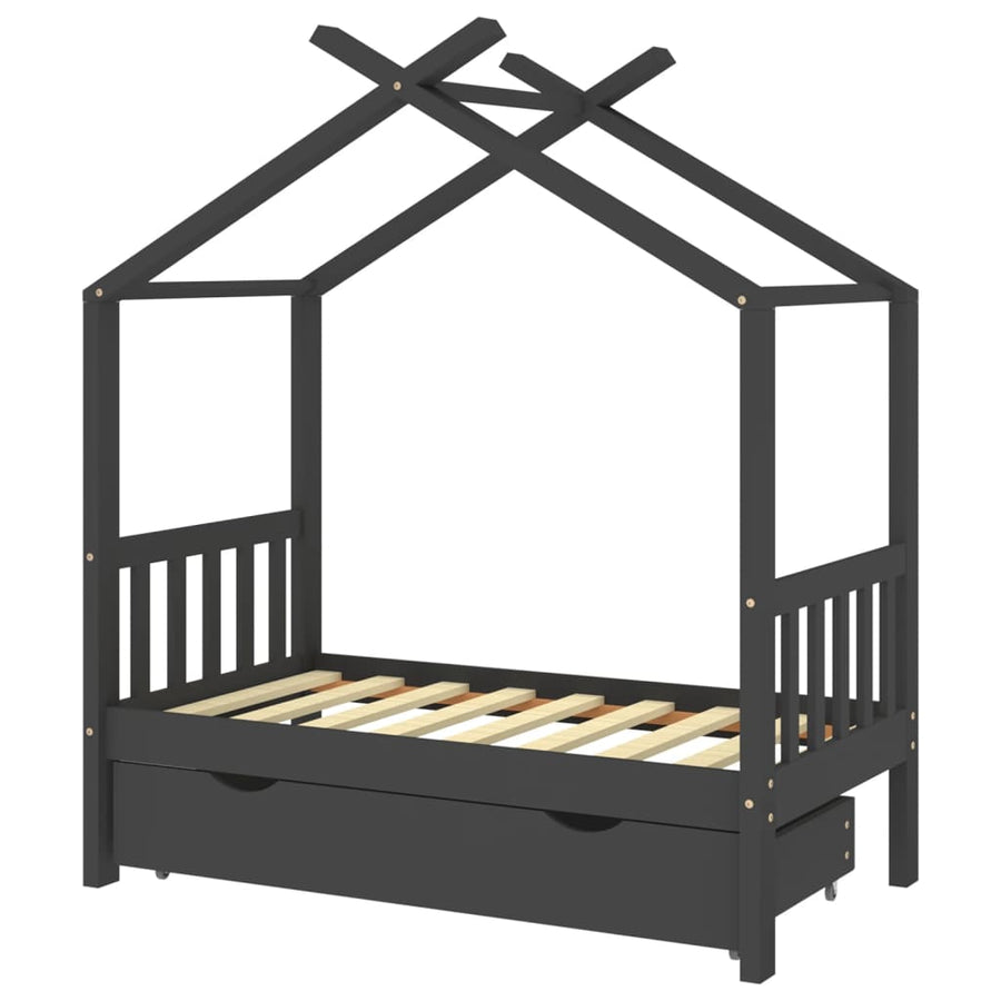 Kinderbedframe Met Lade Grenenhout 70 x 140 cm Donkergrijs 1 lade