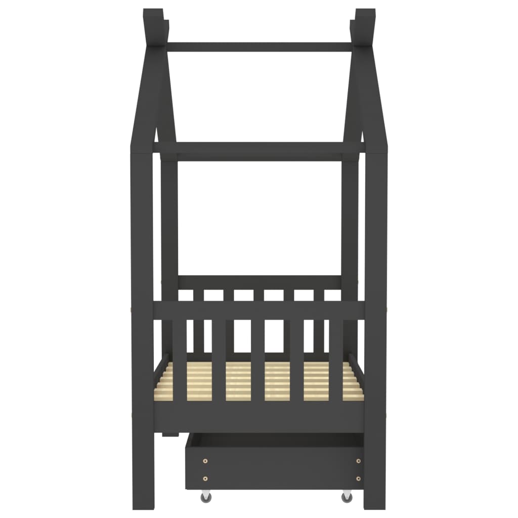 Kinderbedframe Met Lade Grenenhout 70 x 140 cm Donkergrijs 1 lade