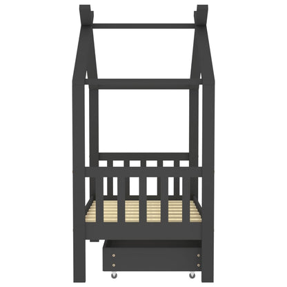 Kinderbedframe Met Lade Grenenhout 70 x 140 cm Donkergrijs 1 lade