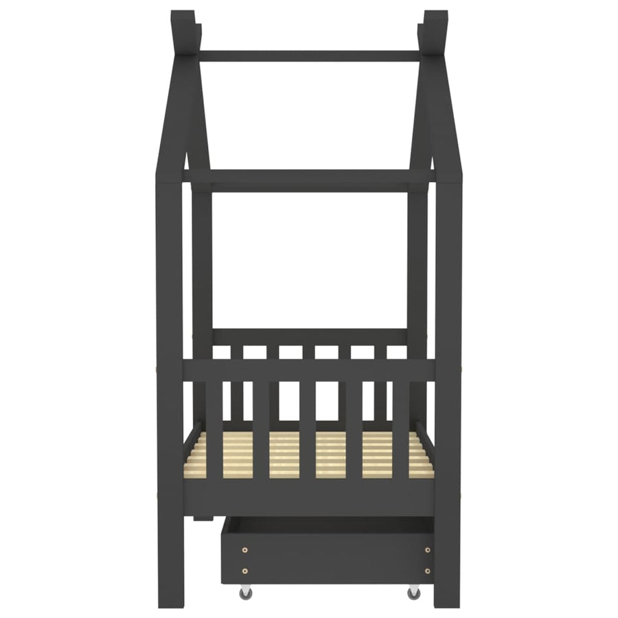Kinderbedframe Met Lade Grenenhout 70 x 140 cm Donkergrijs 1 lade