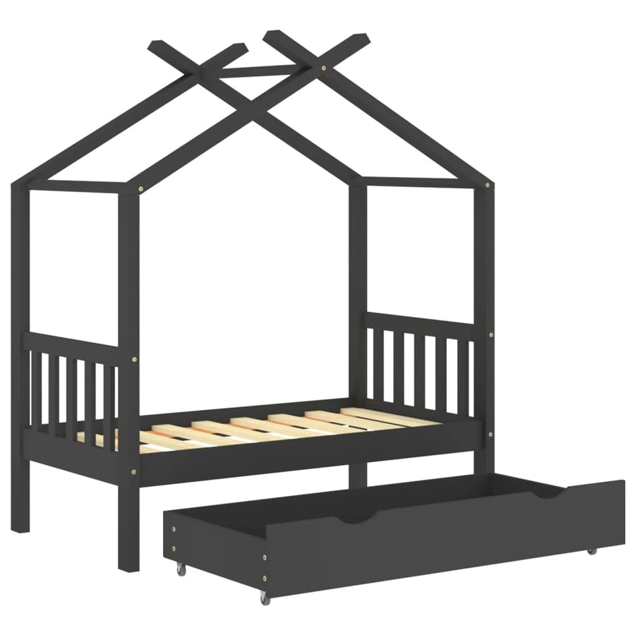 Kinderbedframe Met Lade Grenenhout 70 x 140 cm Donkergrijs 1 lade