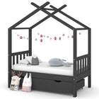Kinderbedframe grenenhout 70x140 cm donkergrijs met lade