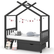 Kinderbedframe grenenhout 70x140 cm donkergrijs met lade