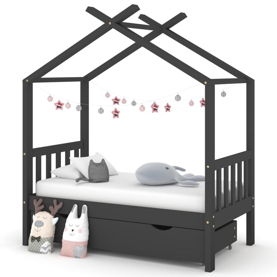 Kinderbedframe Met Lade Grenenhout 70 x 140 cm Donkergrijs 1 lade