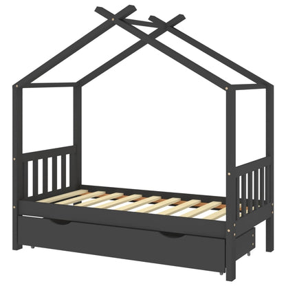 Kinderbedframe Met Lade Grenenhout 80 x 160 cm Donkergrijs 1 lade