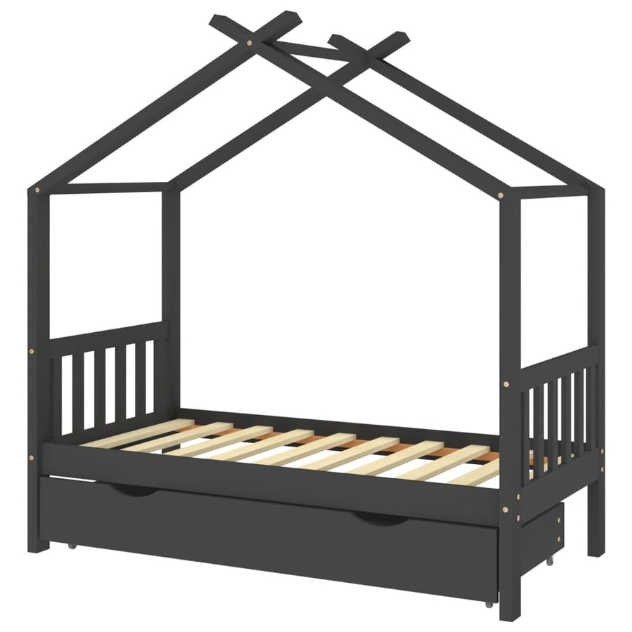 Kinderbedframe Met Lade Grenenhout 80 x 160 cm Donkergrijs 1 lade