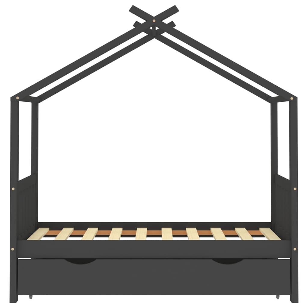 Kinderbedframe Met Lade Grenenhout 80 x 160 cm Donkergrijs 1 lade