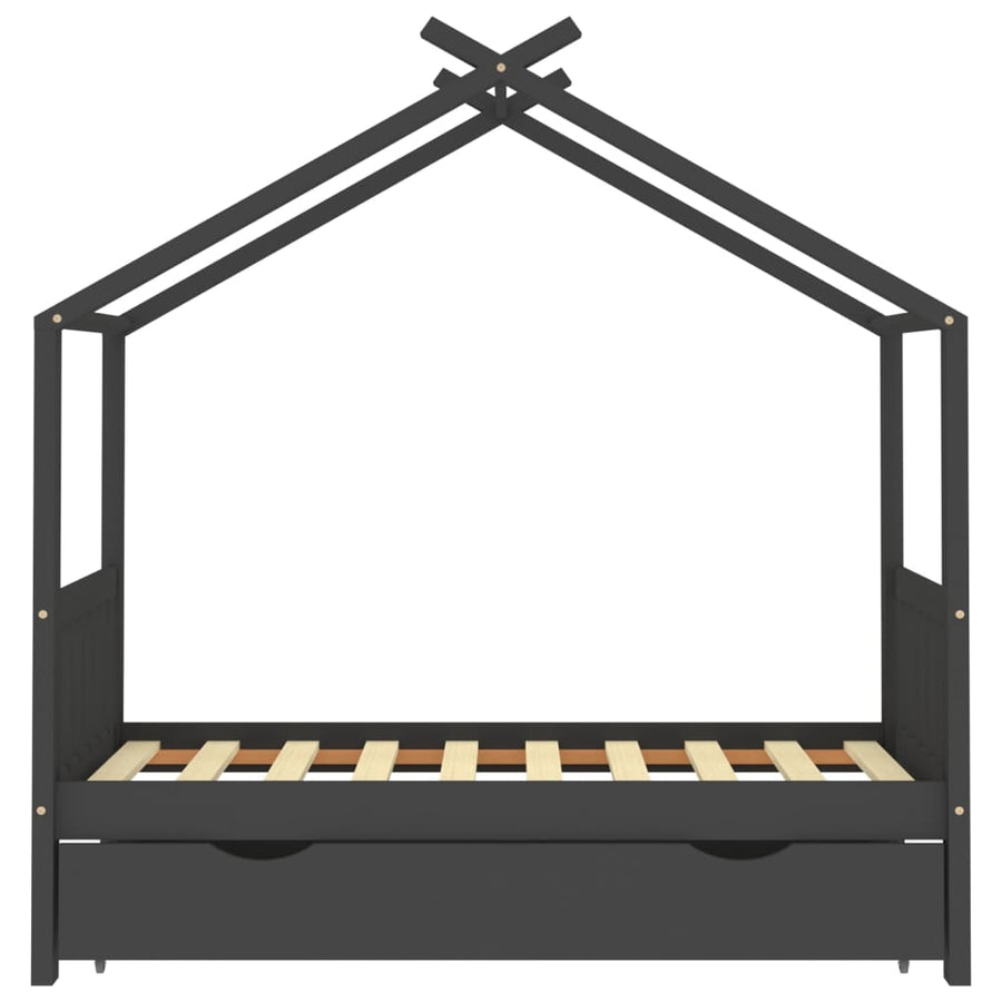 Kinderbedframe Met Lade Grenenhout 80 x 160 cm Donkergrijs 1 lade