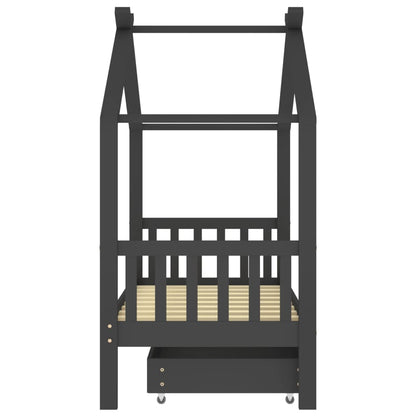 Kinderbedframe Met Lade Grenenhout 80 x 160 cm Donkergrijs 1 lade