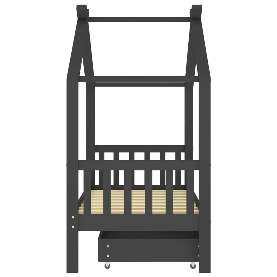 Kinderbedframe Met Lade Grenenhout 80 x 160 cm Donkergrijs 1 lade