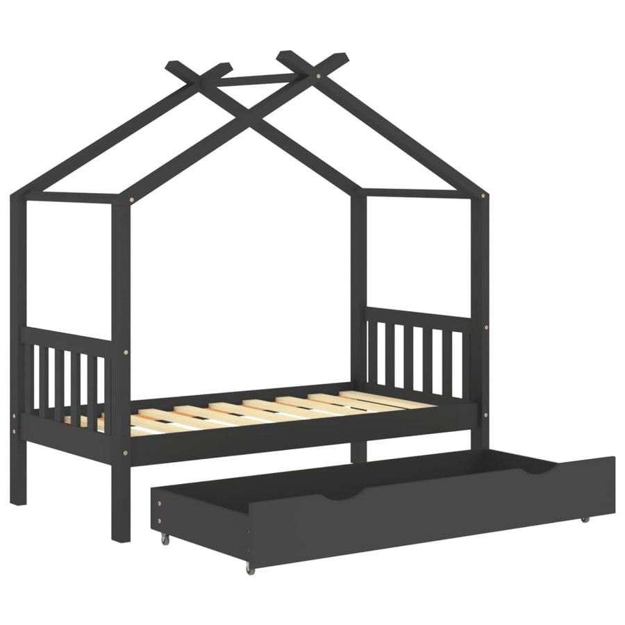 Kinderbedframe Met Lade Grenenhout 80 x 160 cm Donkergrijs 1 lade
