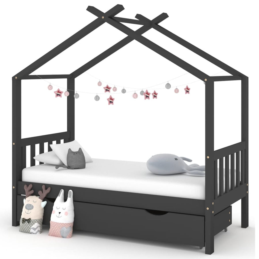 Kinderbedframe Met Lade Grenenhout 80 x 160 cm Donkergrijs 1 lade