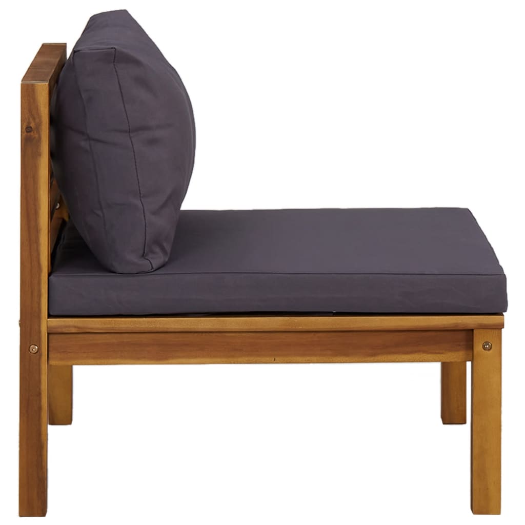 3-Delige Loungeset Met Donkergrijze Kussens Acaciahout Donkergrijs midden + voetensteun + Tafel