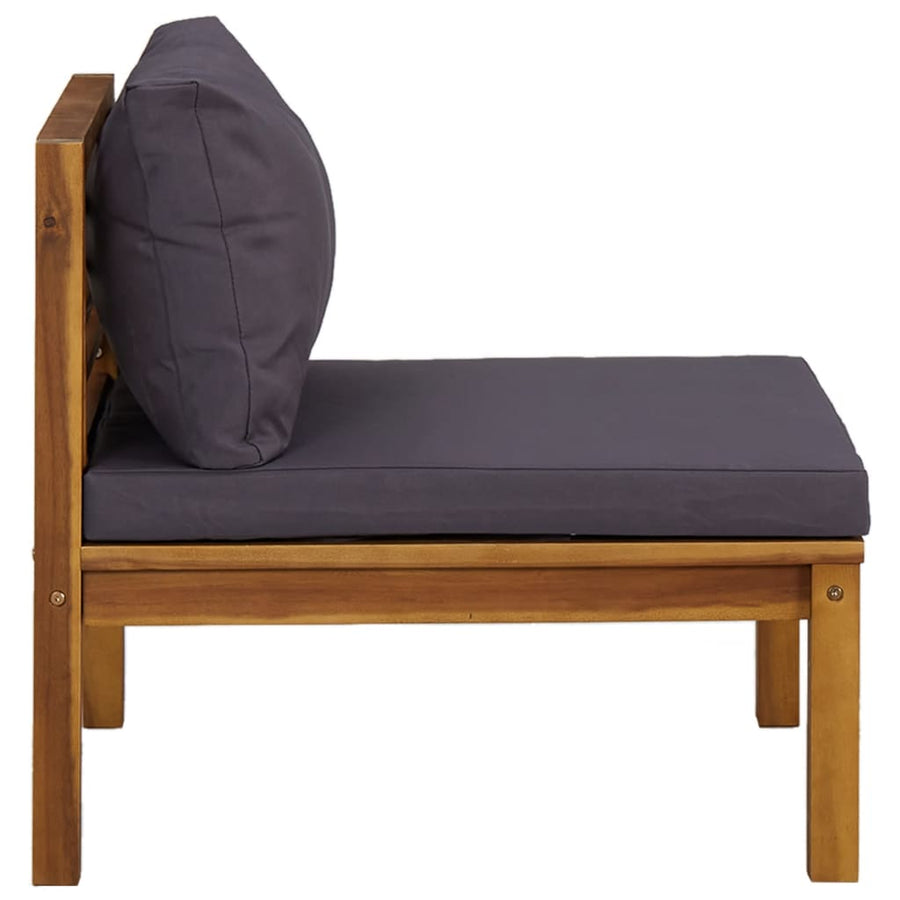 3-Delige Loungeset Met Donkergrijze Kussens Acaciahout Donkergrijs midden + voetensteun + Tafel